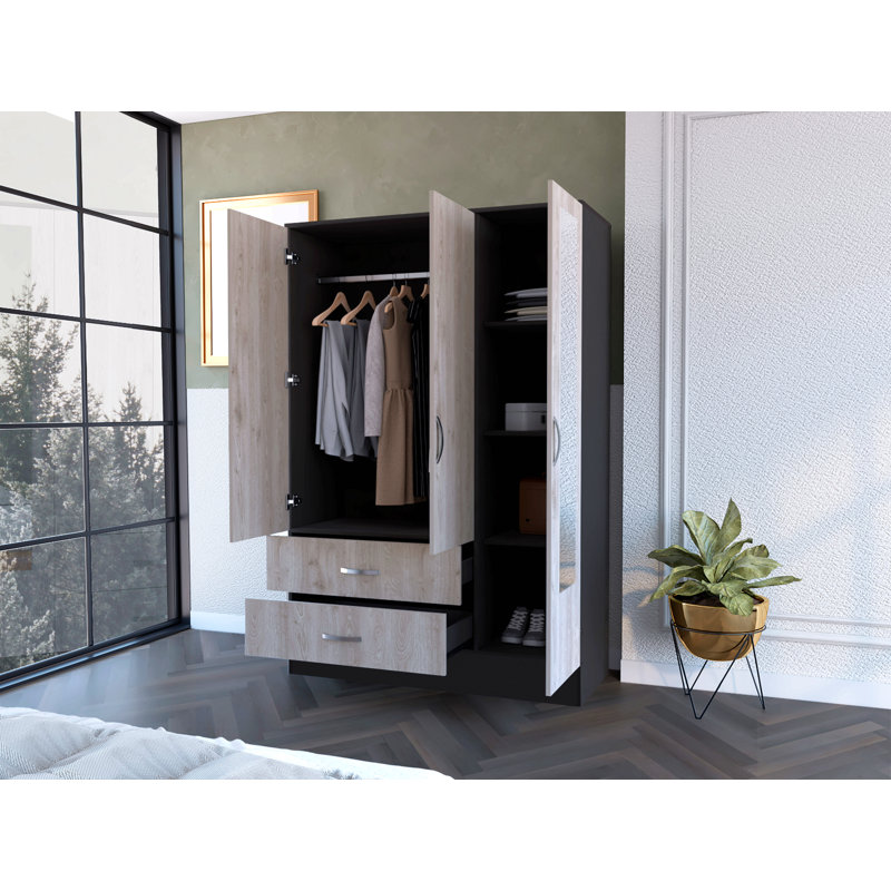 Armoire à miroir en S, deux armoires avec cloisons, deux tiroirs