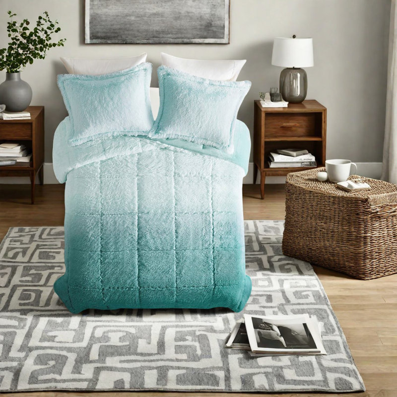 Ensembles de literie luxueux, édredon en fausse fourrure, style ombré douillet pour la maison