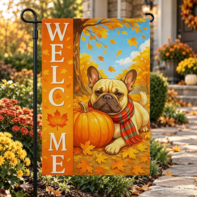 Autumn Welcome Garden Flag ,Double Sided 12x18 Inch Yard Flags,Cream red french bulldog