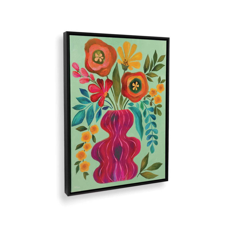 «Bright Funky Bouquet» par Cat Thurman Designs, reproduction d'art, L 24 po x H 32 po, Noir, Toile avec cadre