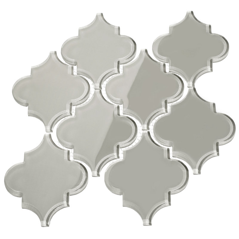 Glass Arabesque 4" x 5" Glass Novelty Tile, Light Gray