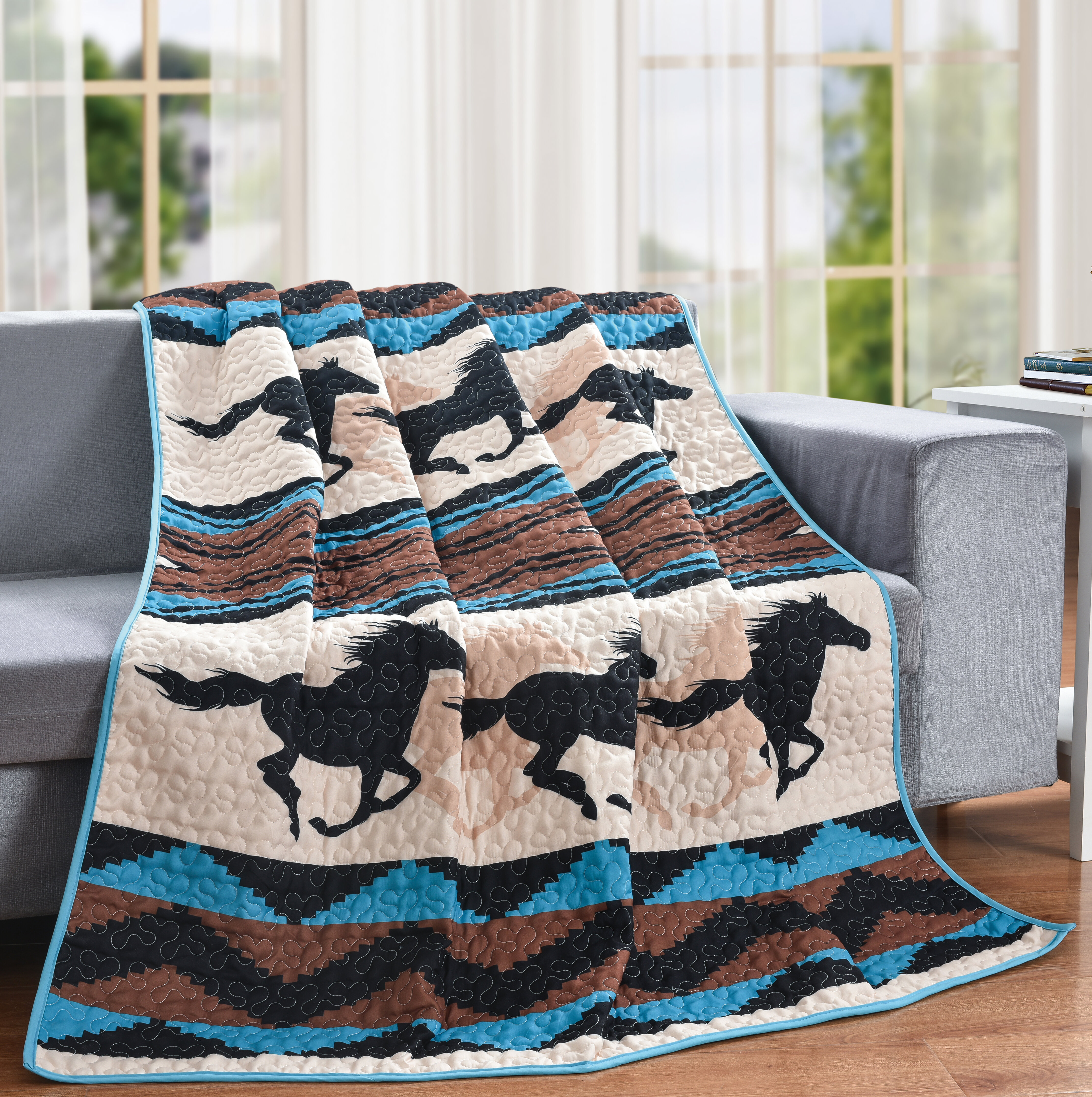 Horse Winter Sherpa Fleece Throw Blanket Holiday Homestead