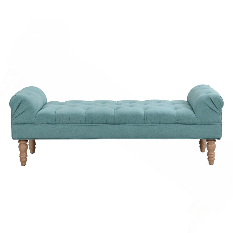 Button-Tufted Upholstered End Of Bed Bench With Rolled Arms For Bedroom Living Room Entryway, Dusty Teal