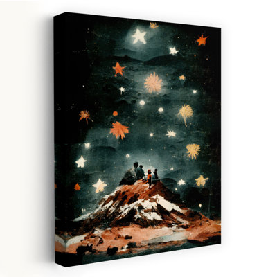 Starlit Reverie Abstract Dreamy Mystical Landscape Mountain Wall Art Print