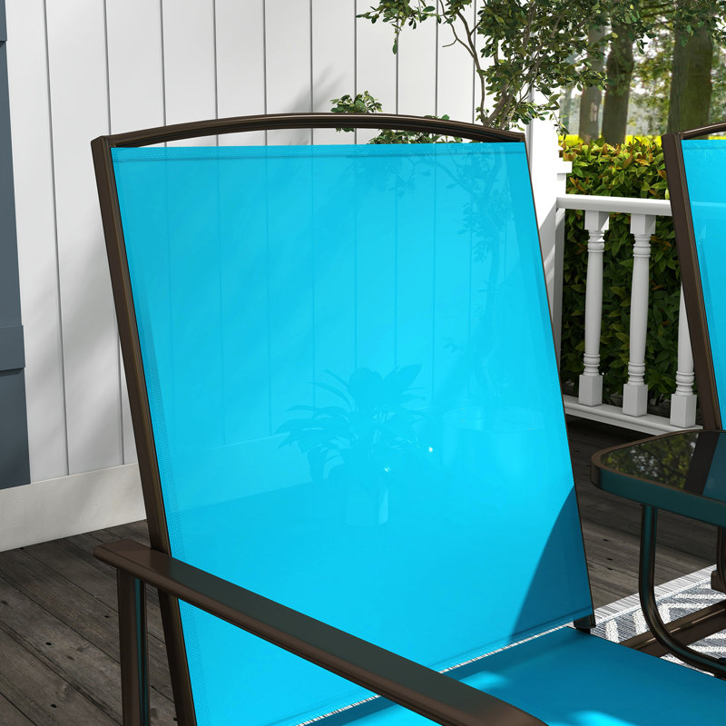 Banc de balançoire en métal avec table basse et cadre central en métal - Matériau respirant à double glissement bleu, pour jardin, patio, table de patio près de la piscine. Siège de jardin. Textile, 264 lb Par