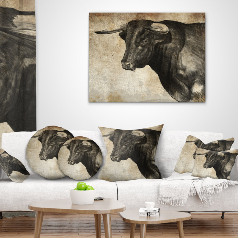 Coussin croquis animal taureau espagnol, Rectangulaire, 12 po x 20 po