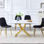 Table et chaise modernes et multifonctionnelles avec quatre chaises en tissu de lin noir, bureau réglable texturé blanc, pieds en métal enduit doré pour les loisirs