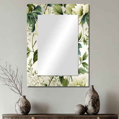 Tahirul vert et blanc damassé Euphony - grand miroir damassé, miroir mural décoratif Boho, impression sur métal