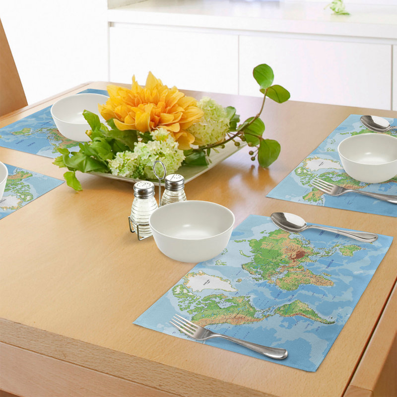 East Urban Home World Map Place Mats Set of 8 Topographic 8 pcs Multicolor