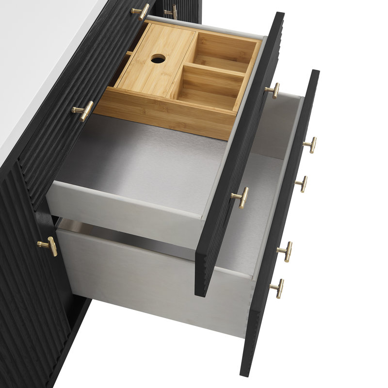 Myrrin 60'' W Double Vanity, Eternal Jasmine Pearl, Carbon Oak, 8" Widespread