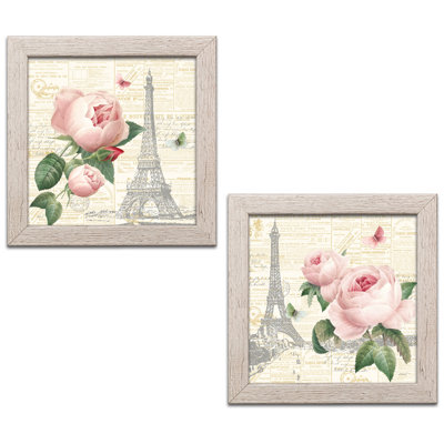 « magnifique rose paris floral rose, papillon et tour eiffel », ensemble d’impression encadrée