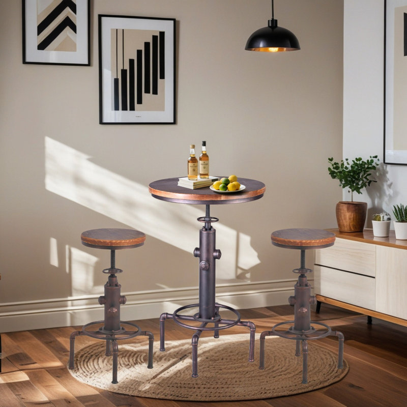 Table bistro industrielle 32,28 à 36,22 po, Brun / cuivre antique