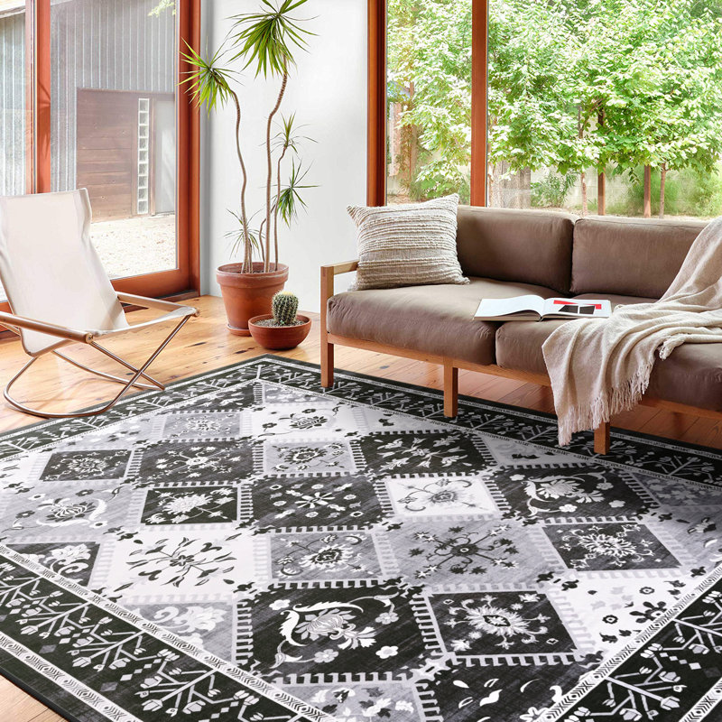 Tapis aztèque à motif marocain lavable à la machine Wymond avec envers antidérapant, Rectangle de 5 pi x 8 pi