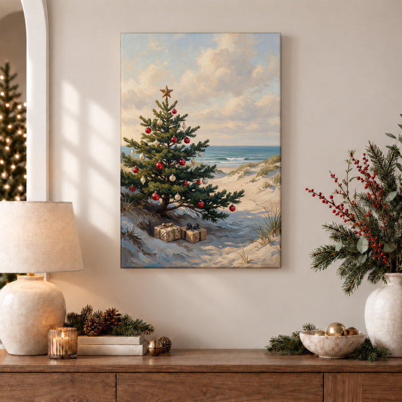 Décoration murale sur toile décorée, arbre sur une plage de sable, 24"H x 18"W