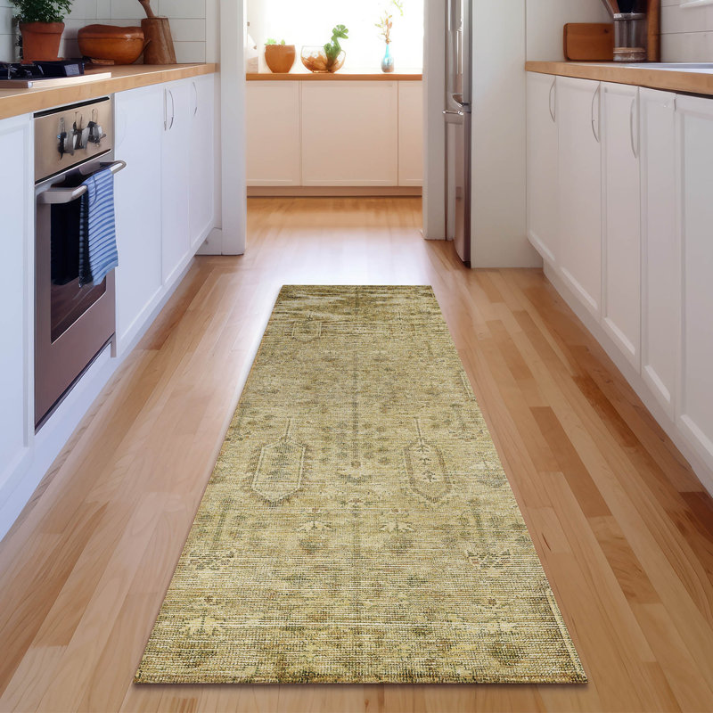 Premium Machine Washable Prisco Gold Rug, Runner 2'3" x 7'6"