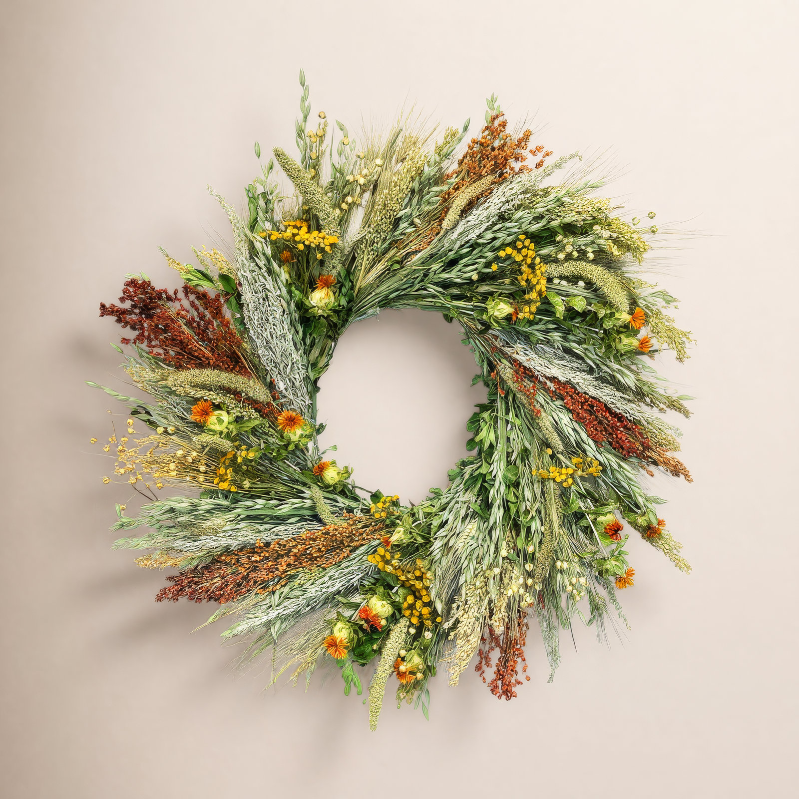 Dried Carnelian Spring Floral Wreath, 26" H x 26" W x 6" D