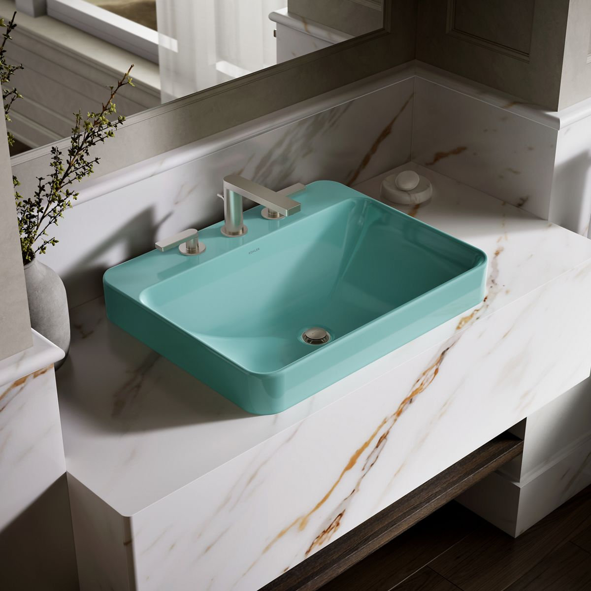 Vox Rectangular Vessel Sink, 3, Spring Green