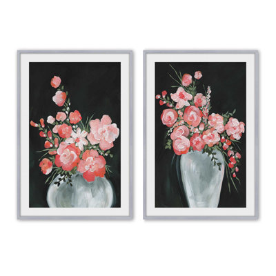 Delicate Coral Blossoms, ensemble de 2 impressions dans un cadre