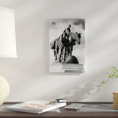 " Statue of Pioneer Woman Holding Baby on Horse Led by Husband in Penn Valley Park Kansas City Missouri USA Dedicated 1927 " Print