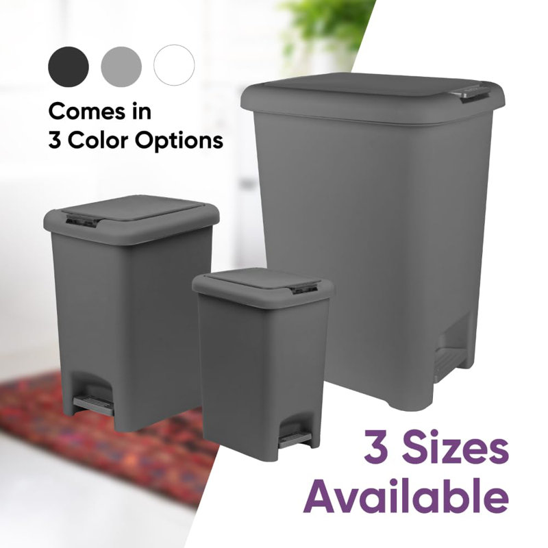 Poubelle à pédale avec roulettes Superio 48L Slim, 12.6 Gallon, Gris