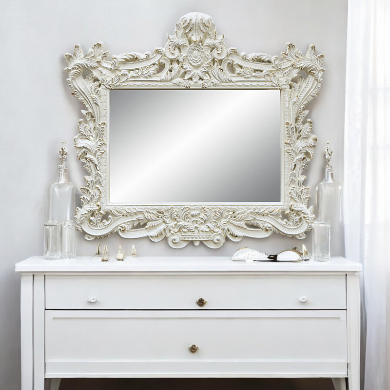 Jamaro Transitional Arched Wall Mirror in Antique White