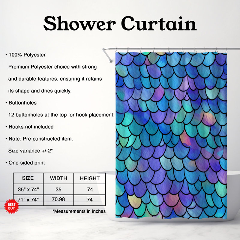 Rideaux de douche standards 1 pièce, H 74 po x l 71 po, Ocean Blue