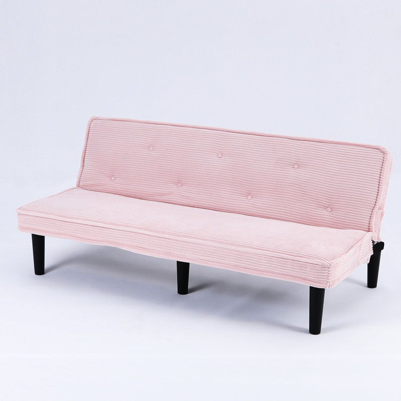 66 - Inch Pink Corduroy, 2 Seat Bed, Comfortable Soft Fabric, Solid Wood And Based Panel, Button Embellishment On Back, Bedroom Seat, Corduroy Pink, Skin Panel Frame, Apartment