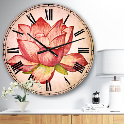 Illustration de l'aquarelle de lotus rose - Horloge murale traditionnelle