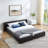  Queen Upholstered Chenille Fabric Low Platform Bed with Rounded Headboard, Solid Frame, Dark Grey-1638697861