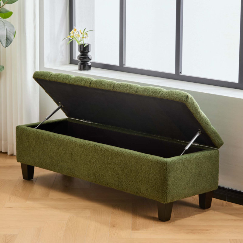 Banc repose-pieds avec rangement, revêtement Boucle, pieds en bois d'hévéa, capacité de poids de 300 lb pour le vestibule du salon