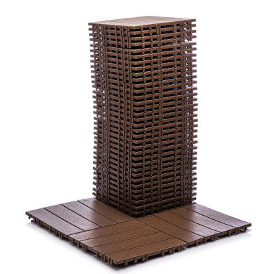 Paquet de 76 tuiles de terrasse emboîtables, 11,42 po x 11,42 po, 68,80 pieds carrés, grain 3D, imperméable, installation facile pour une utilisation extérieure