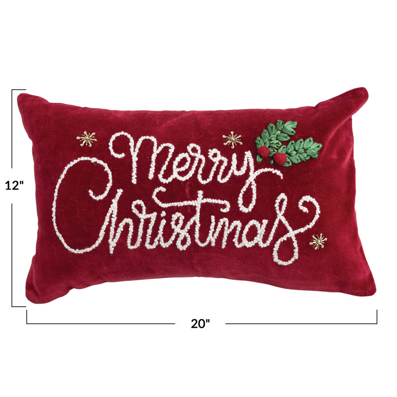 Coussin Merry Christmas, Bourgogne de Noël, Rectangle H 12 po x l 20 po