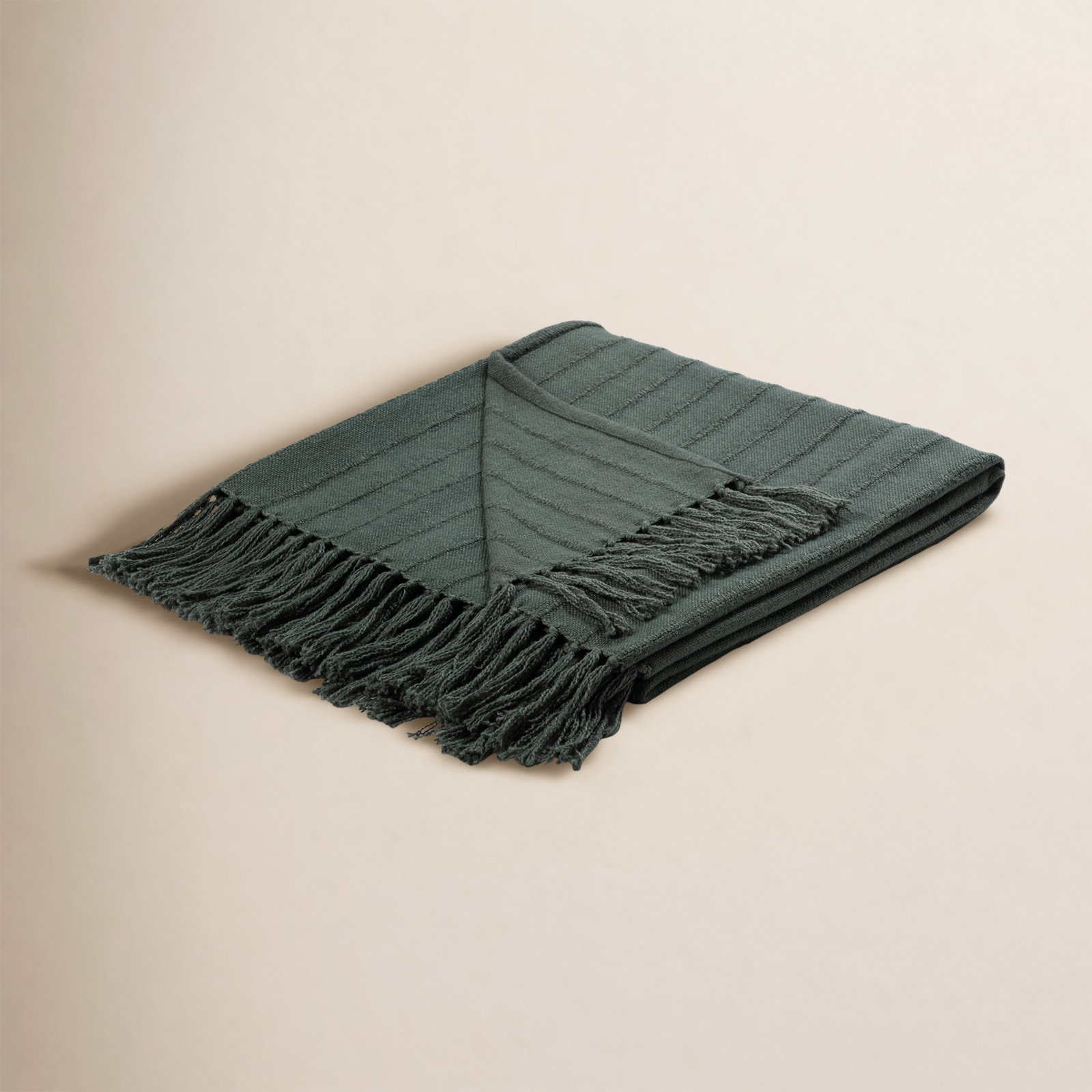 Beatris Cotton Blend Hand Woven Throw Blanket, Green Striped