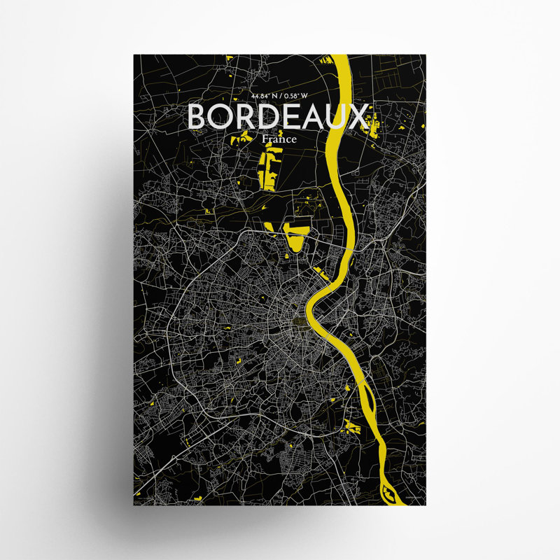 Bordeaux City Map In Times - No Frame Print, 17cm H x 11cm W x 0.05cm D