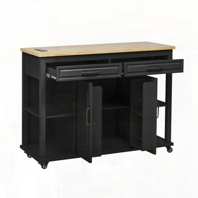 Kitchen Island with Extendable Table Storage Drawers and Power Outlet