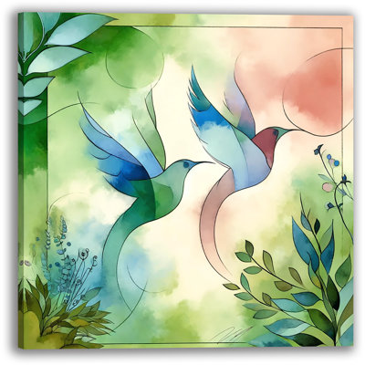 Aquarelle, vol: oiseaux stylisés à l'aquarelle