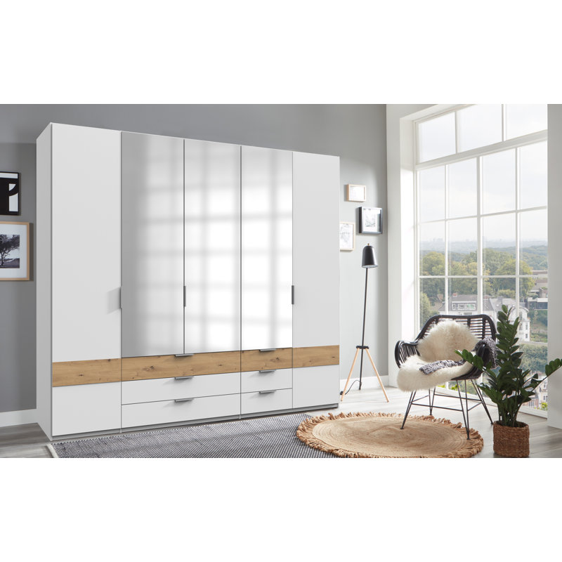 Natellie 5 Door Manufactured Wood Wardrobe, White/Artisan Oak