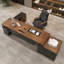 Bureau de direction brun en L en bois massif avec 3 tiroirs-117867041-117867045