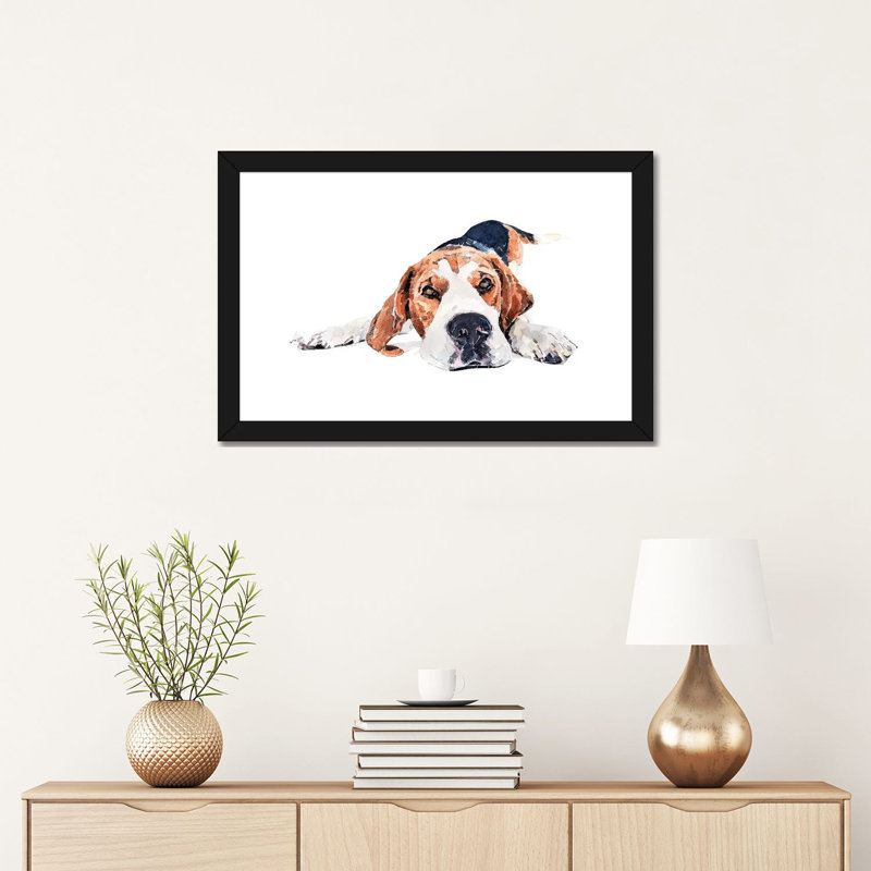 « Beagle Play Time » par Edwatercolours-impression, Papier encadré noir, Blanc, H 16 po x l 24 po x P 1 po