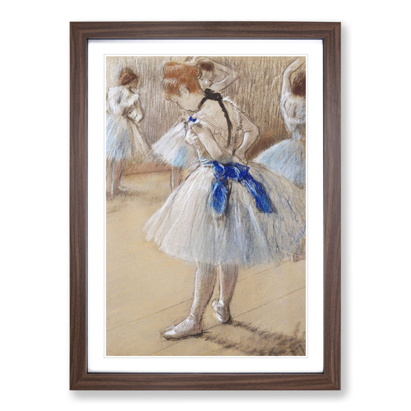 Young Ballet Ballerina Dancers by Edgar Degas - Picture Frame Painting, 36cm H x 27cm W x 2cm D, Walnut Framed