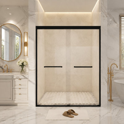 44-48" W x 72" H Double Sliding Framed Shower Door, 1/4" Tempered Glass, Matte Black