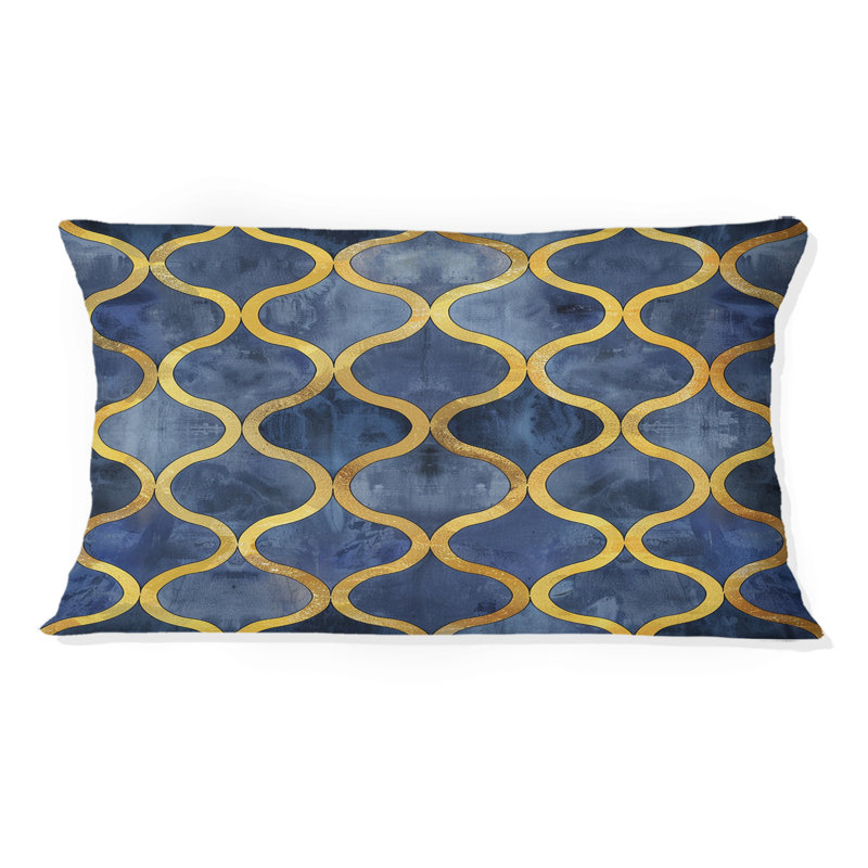 Blue Gold Modern Trellis Glam II - Modern Lumbar Pillow