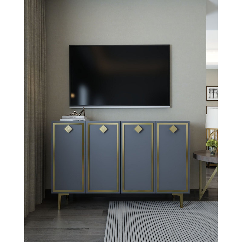 Modern Console Table with Numerous Shelves, Anthracite & Gold, 47.2 x 29.5 x 11.6 inches | 100% Melamine Coated Particle Board, Thickness: 0.7 inches | Wall-Mountable, Stylish & Functional for Living Room or Entryway