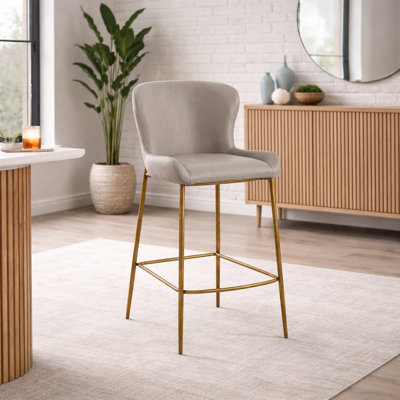 Katy Counter Stool – Upholstered Seat, Gold Metal Frame, 26 in.
