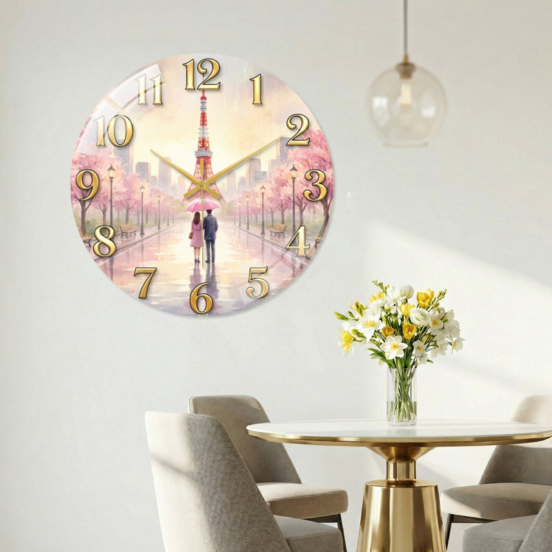 Horloge murale romantique en verre décorative moderne de 15,7 po, 40 x 40 cm (15,7 x 15,7 pouces)