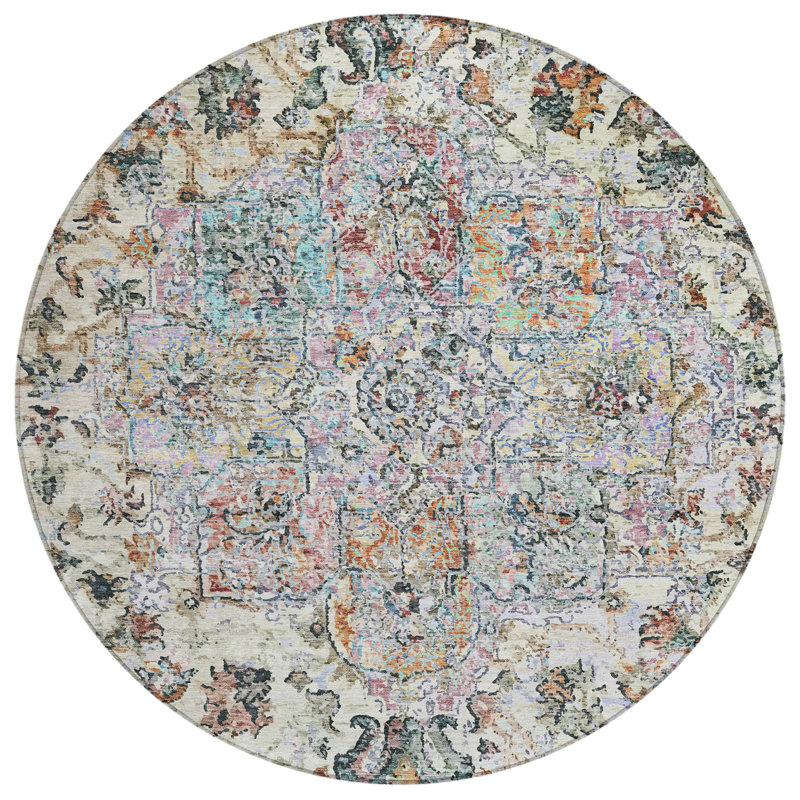 Machine Washable Indoor/Outdoor Jocelyn ACN2138 Global Rug, Round 8'