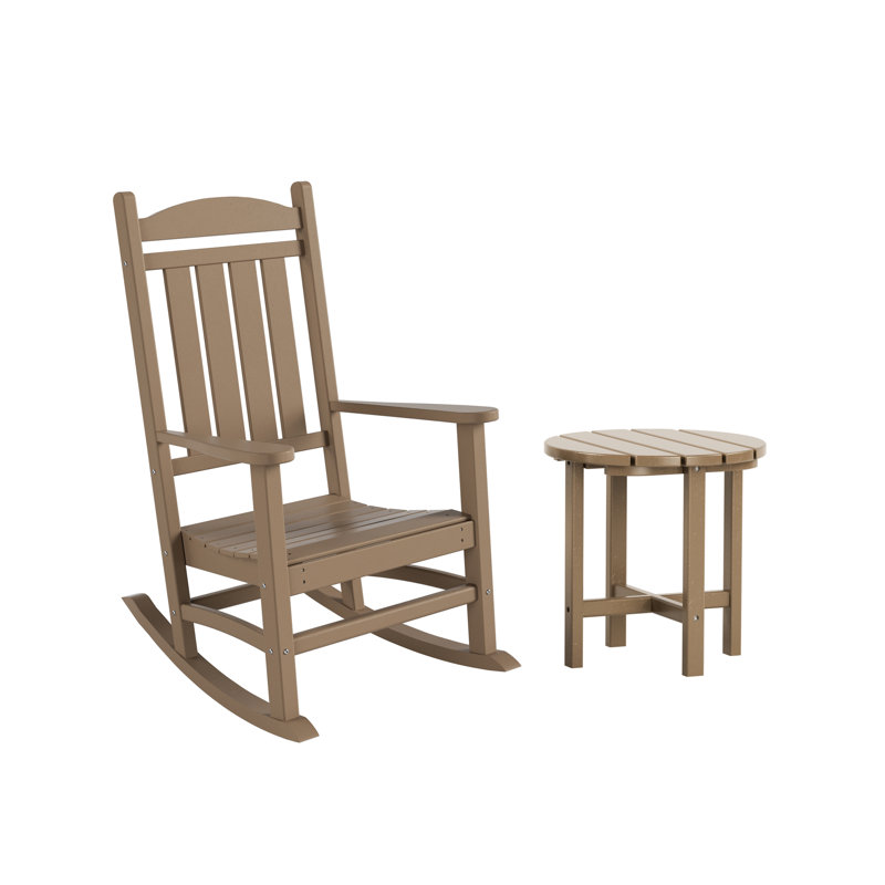 Chaise berçante d'extérieur en plastique avec table de bout Laguna, Bois patiné