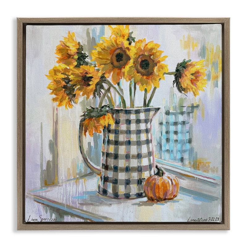 «Morning Reflections Sunflower Impressionism Floater», art mural par Linda Sperruche, H 18 po x l 18 po