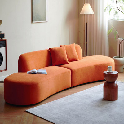 Canapé incurvé de 132 po avec coussins décoratifs, canapé de luxe en velours 6 places avec demi-lune et mousse haute densité