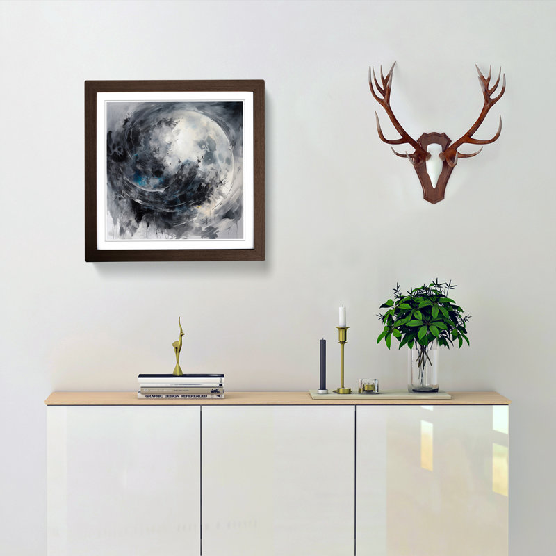 Moon Gestural Art No.2 - Single Picture Frame Print on Wood, Walnut
